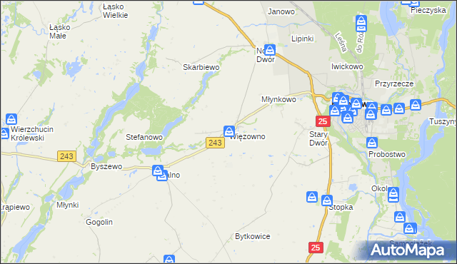 mapa Więzowno, Więzowno na mapie Targeo
