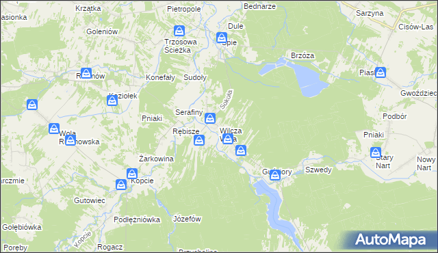 mapa Wilcza Wola gmina Dzikowiec, Wilcza Wola gmina Dzikowiec na mapie Targeo