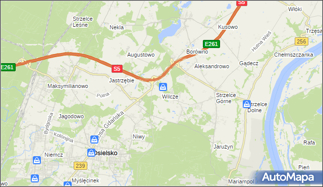 mapa Wilcze gmina Osielsko, Wilcze gmina Osielsko na mapie Targeo