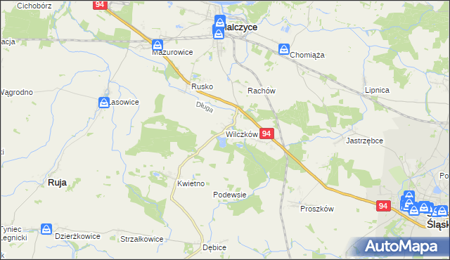 mapa Wilczków gmina Malczyce, Wilczków gmina Malczyce na mapie Targeo