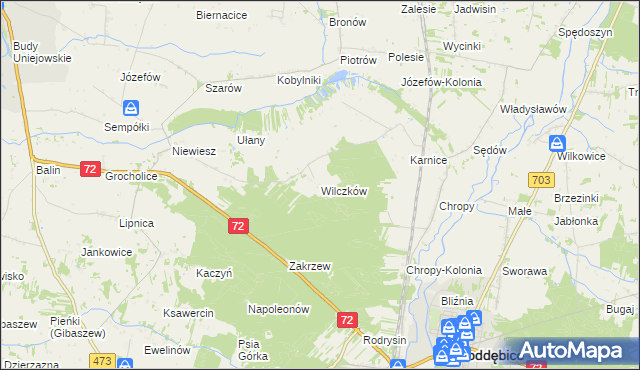 mapa Wilczków gmina Poddębice, Wilczków gmina Poddębice na mapie Targeo