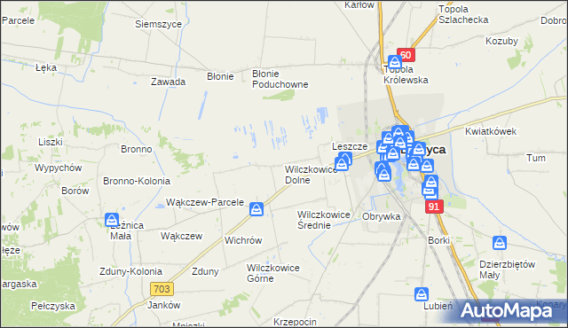 mapa Wilczkowice Dolne gmina Łęczyca, Wilczkowice Dolne gmina Łęczyca na mapie Targeo