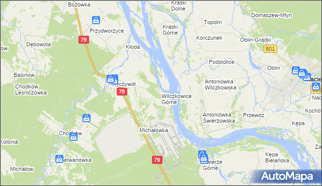 mapa Wilczkowice Górne gmina Kozienice, Wilczkowice Górne gmina Kozienice na mapie Targeo