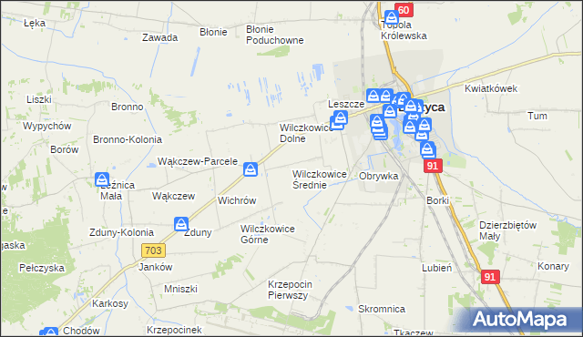 mapa Wilczkowice Średnie, Wilczkowice Średnie na mapie Targeo