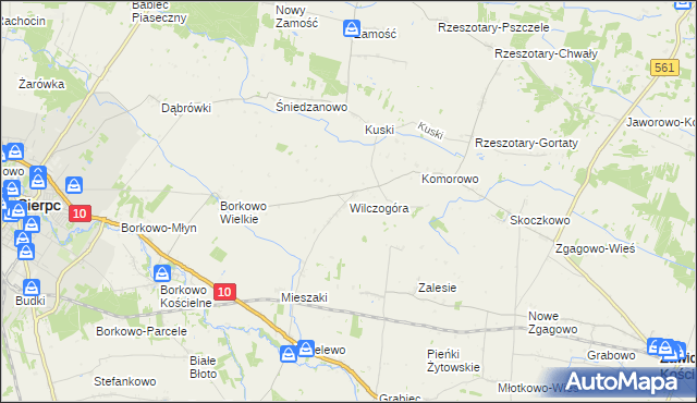 mapa Wilczogóra gmina Sierpc, Wilczogóra gmina Sierpc na mapie Targeo