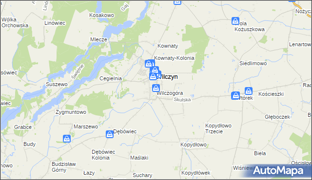 mapa Wilczogóra gmina Wilczyn, Wilczogóra gmina Wilczyn na mapie Targeo