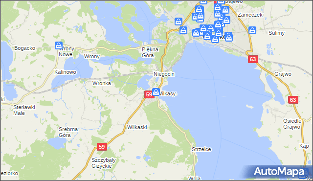 mapa Wilkasy gmina Giżycko, Wilkasy gmina Giżycko na mapie Targeo