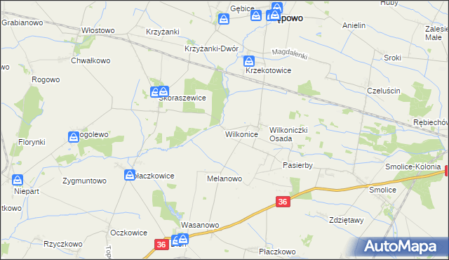 mapa Wilkonice gmina Pępowo, Wilkonice gmina Pępowo na mapie Targeo