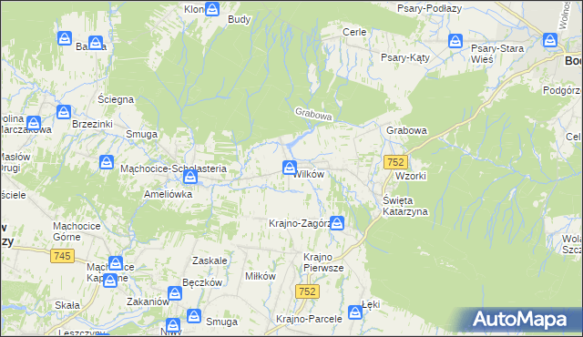 mapa Wilków gmina Bodzentyn, Wilków gmina Bodzentyn na mapie Targeo