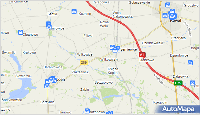 mapa Wilkowiczki gmina Choceń, Wilkowiczki gmina Choceń na mapie Targeo