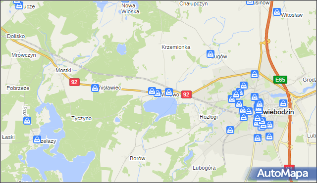 mapa Wilkowo gmina Świebodzin, Wilkowo gmina Świebodzin na mapie Targeo