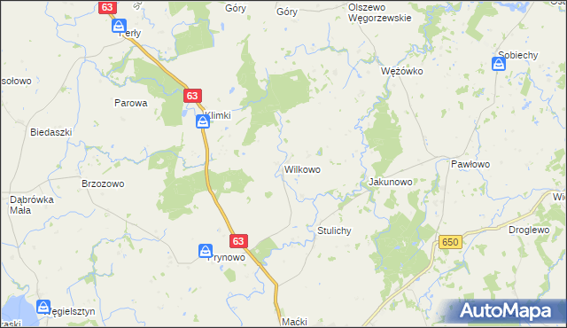 mapa Wilkowo gmina Węgorzewo, Wilkowo gmina Węgorzewo na mapie Targeo