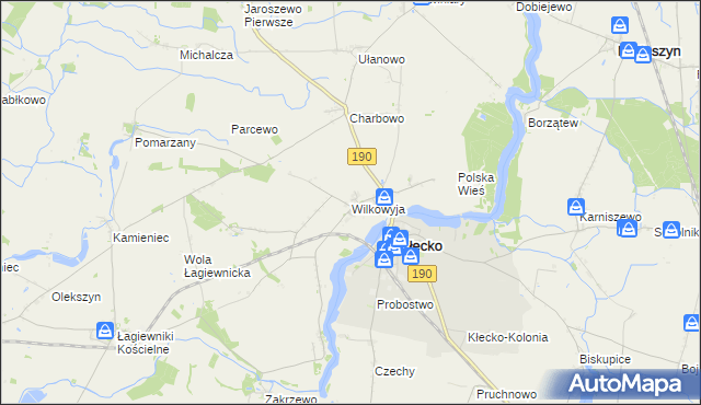 mapa Wilkowyja gmina Kłecko, Wilkowyja gmina Kłecko na mapie Targeo