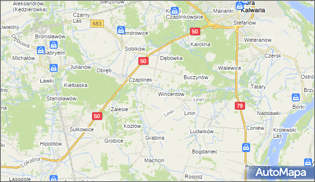 mapa Wincentów gmina Góra Kalwaria, Wincentów gmina Góra Kalwaria na mapie Targeo