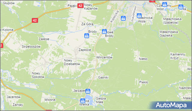 mapa Wincentów gmina Końskie, Wincentów gmina Końskie na mapie Targeo