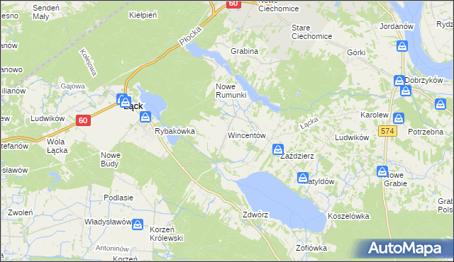 mapa Wincentów gmina Łąck, Wincentów gmina Łąck na mapie Targeo
