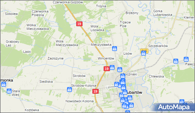 mapa Wincentów gmina Lubartów, Wincentów gmina Lubartów na mapie Targeo
