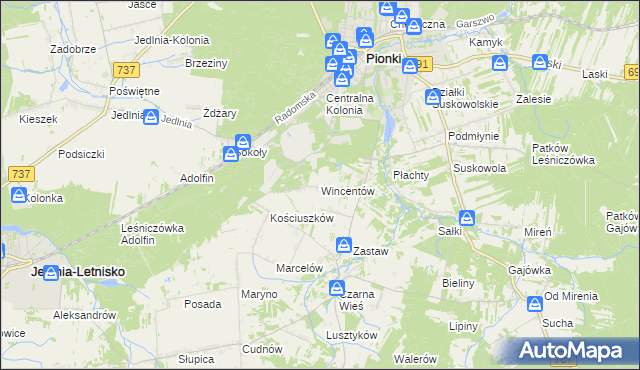 mapa Wincentów gmina Pionki, Wincentów gmina Pionki na mapie Targeo