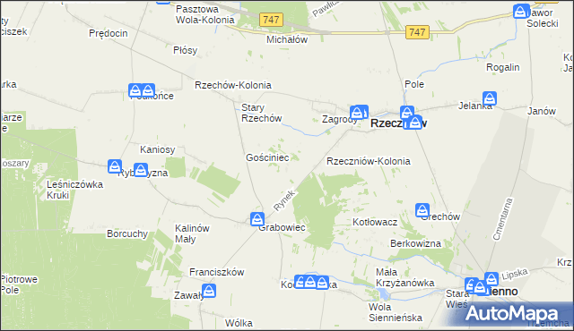 mapa Wincentów gmina Rzeczniów, Wincentów gmina Rzeczniów na mapie Targeo