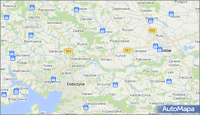 mapa Winiary gmina Gdów, Winiary gmina Gdów na mapie Targeo
