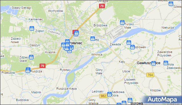 mapa Winnica gmina Połaniec, Winnica gmina Połaniec na mapie Targeo