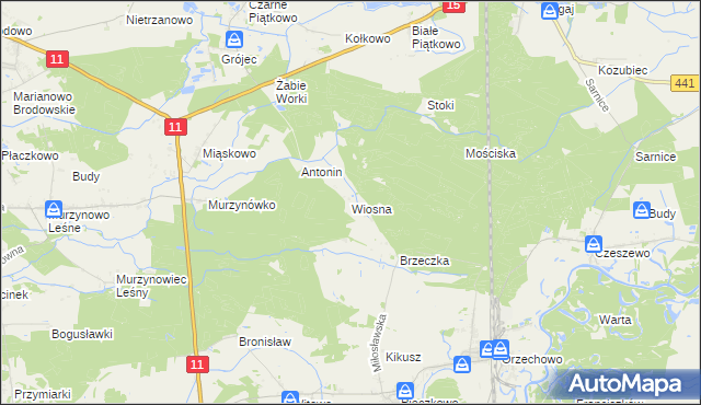 mapa Wiosna gmina Krzykosy, Wiosna gmina Krzykosy na mapie Targeo