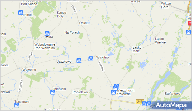 mapa Wiskitno gmina Koronowo, Wiskitno gmina Koronowo na mapie Targeo
