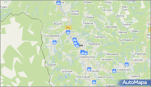 mapa Wisła, Wisła na mapie Targeo