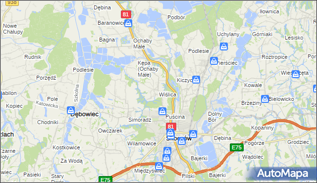 mapa Wiślica gmina Skoczów, Wiślica gmina Skoczów na mapie Targeo