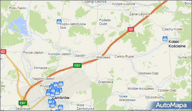 mapa Wiśniewo gmina Zambrów, Wiśniewo gmina Zambrów na mapie Targeo