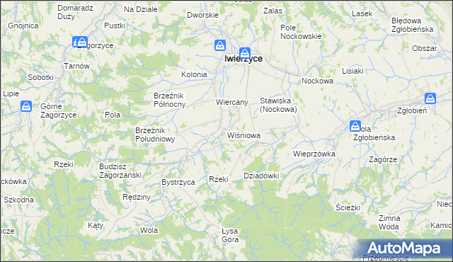 mapa Wiśniowa gmina Iwierzyce, Wiśniowa gmina Iwierzyce na mapie Targeo