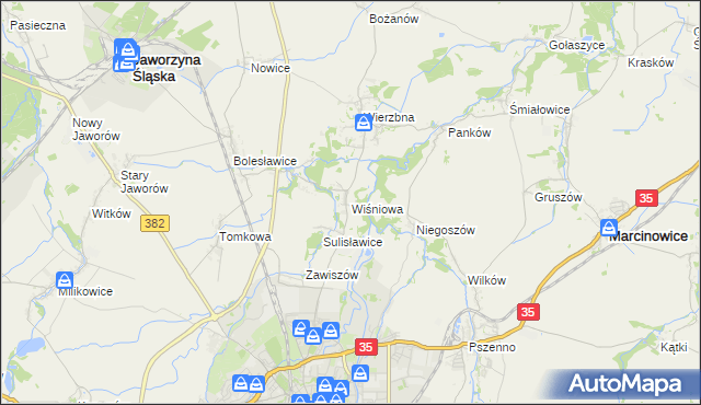 mapa Wiśniowa gmina Świdnica, Wiśniowa gmina Świdnica na mapie Targeo