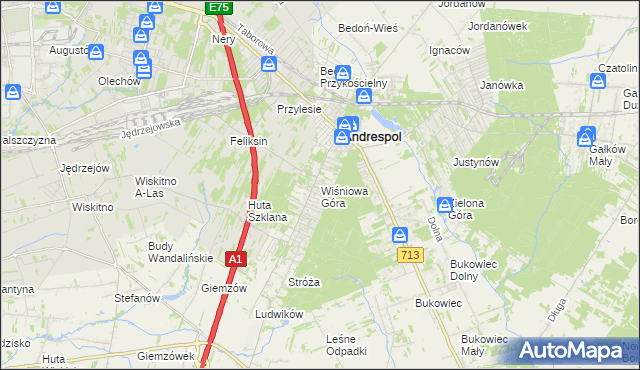 mapa Wiśniowa Góra, Wiśniowa Góra na mapie Targeo