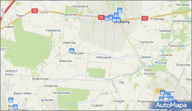 mapa Witkowice gmina Brzeziny, Witkowice gmina Brzeziny na mapie Targeo