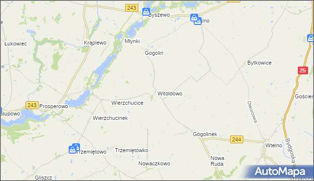 mapa Witoldowo gmina Koronowo, Witoldowo gmina Koronowo na mapie Targeo