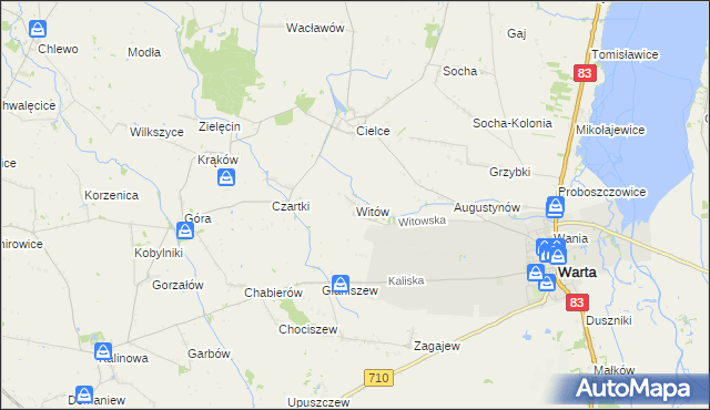 mapa Witów gmina Warta, Witów gmina Warta na mapie Targeo