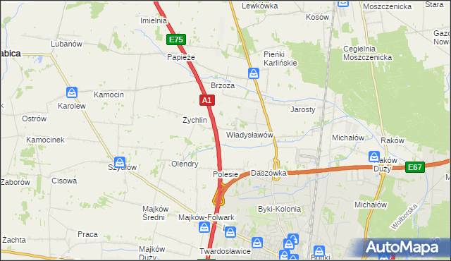 mapa Władysławów gmina Grabica, Władysławów gmina Grabica na mapie Targeo