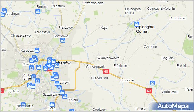 mapa Władysławowo gmina Opinogóra Górna, Władysławowo gmina Opinogóra Górna na mapie Targeo