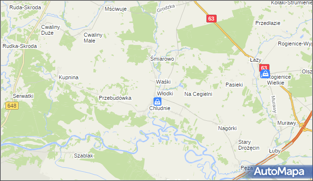 mapa Włodki gmina Mały Płock, Włodki gmina Mały Płock na mapie Targeo