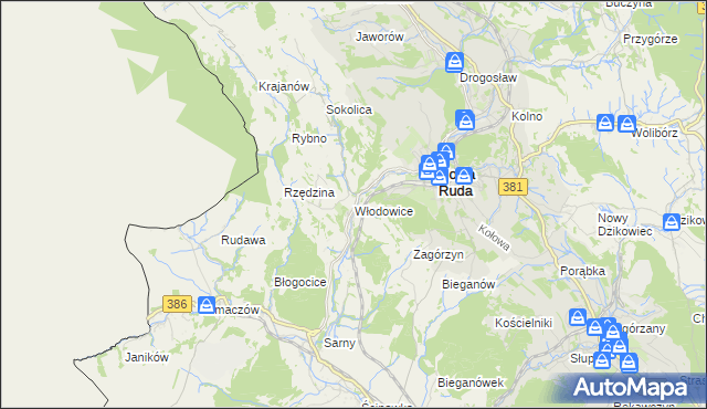 mapa Włodowice gmina Nowa Ruda, Włodowice gmina Nowa Ruda na mapie Targeo
