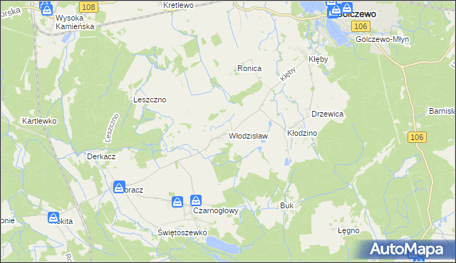 mapa Włodzisław gmina Przybiernów, Włodzisław gmina Przybiernów na mapie Targeo