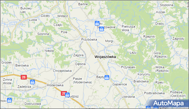 mapa Wojaszówka, Wojaszówka na mapie Targeo