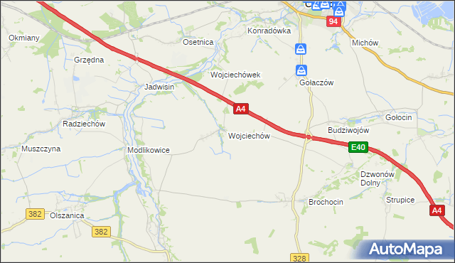 mapa Wojciechów gmina Zagrodno, Wojciechów gmina Zagrodno na mapie Targeo