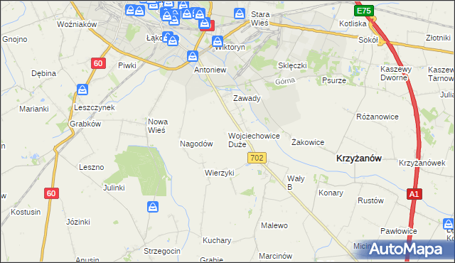 mapa Wojciechowice Duże, Wojciechowice Duże na mapie Targeo