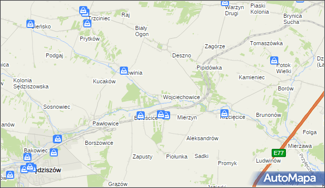 mapa Wojciechowice gmina Sędziszów, Wojciechowice gmina Sędziszów na mapie Targeo