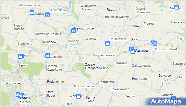 mapa Wojciechowice gmina Waśniów, Wojciechowice gmina Waśniów na mapie Targeo