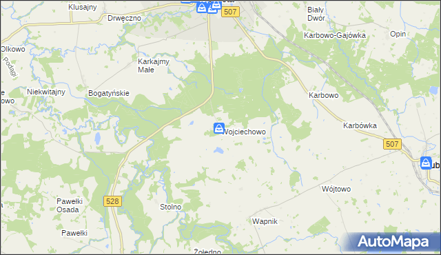 mapa Wojciechowo gmina Orneta, Wojciechowo gmina Orneta na mapie Targeo