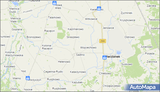 mapa Wojciechowo gmina Wierzbinek, Wojciechowo gmina Wierzbinek na mapie Targeo