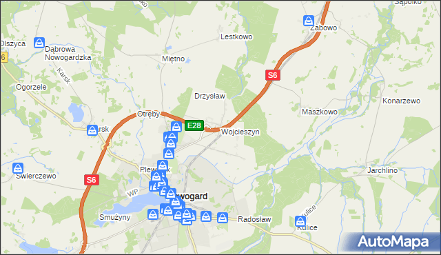 mapa Wojcieszyn gmina Nowogard, Wojcieszyn gmina Nowogard na mapie Targeo