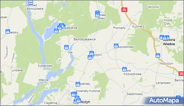 mapa Wójcin gmina Jeziora Wielkie, Wójcin gmina Jeziora Wielkie na mapie Targeo